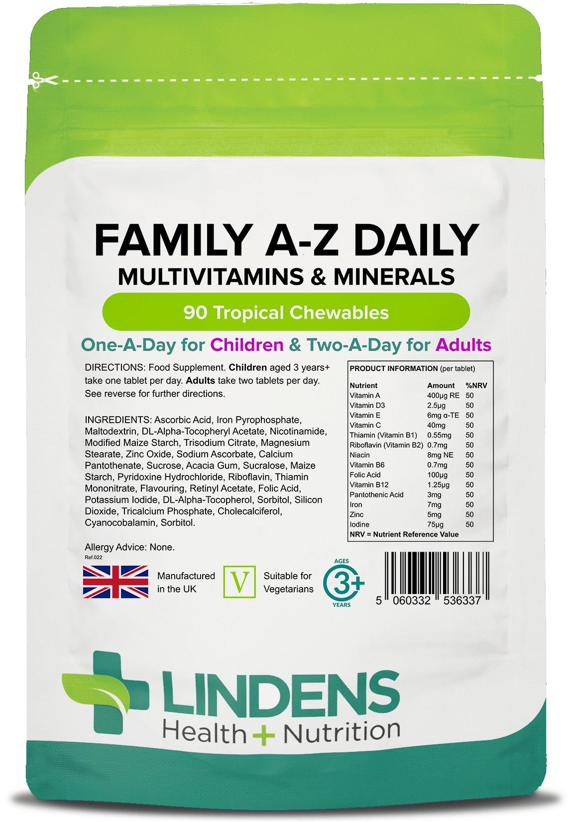 Lindens Family A-Z Daily Multivitamin Chewable Tablets 90 Pack