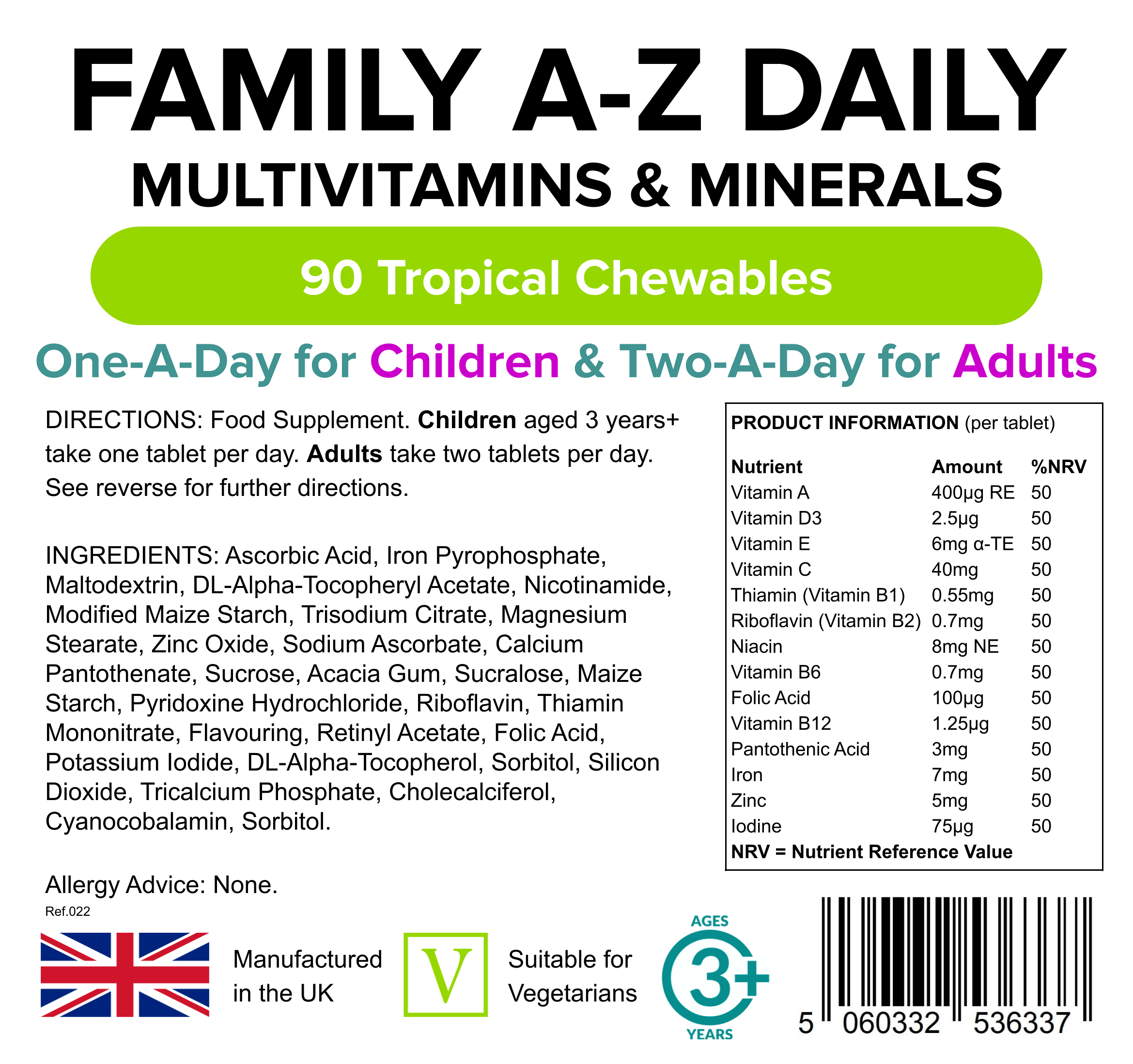 Family A-Z Daily Multivitamin Chewable Tablets 90 Pack