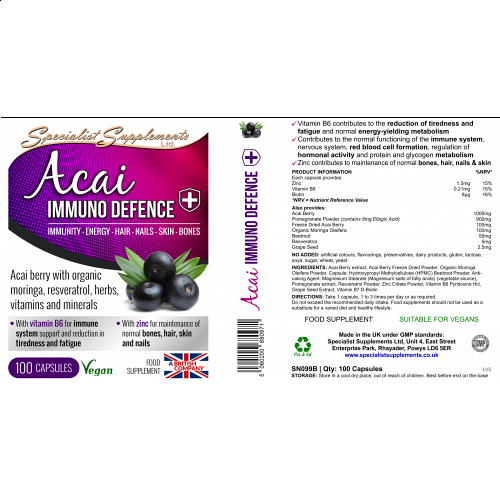 Acai Immuno Defence, Immunity, Energy, Hair, Skin, Nails & Bone Support