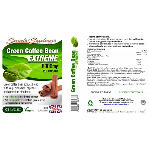 Green Coffee Bean Extreme Capsules-8000mg With 50% Chlorogenic Acid