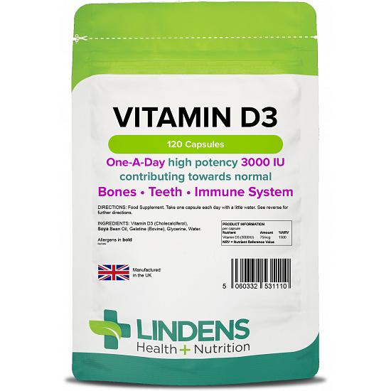 Lindens Vitamin D3 3000IU Capsules